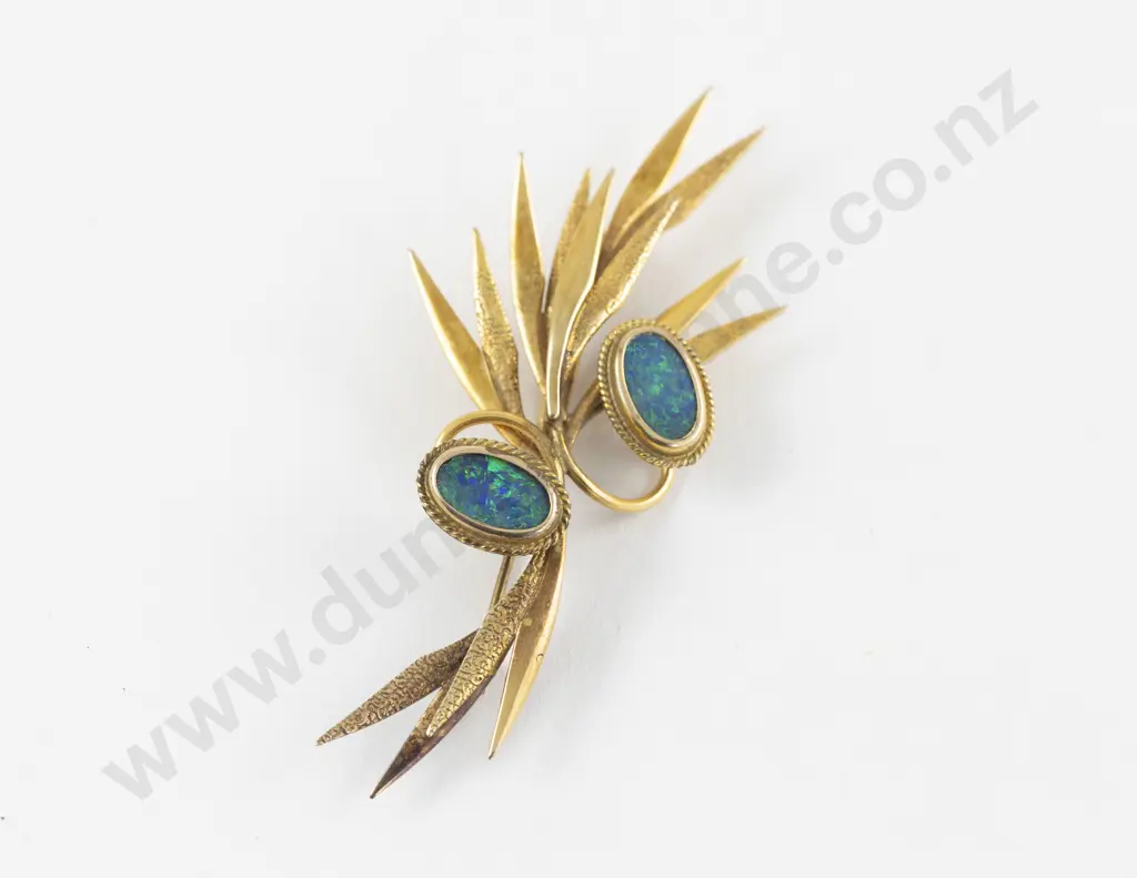 9ct Double Opal Doublet Leaf Spray Brooch Image 1++