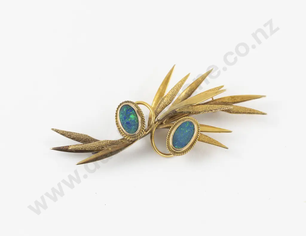 9ct Double Opal Doublet Leaf Spray Brooch Image 1++