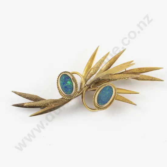 9ct Double Opal Doublet Leaf Spray Brooch