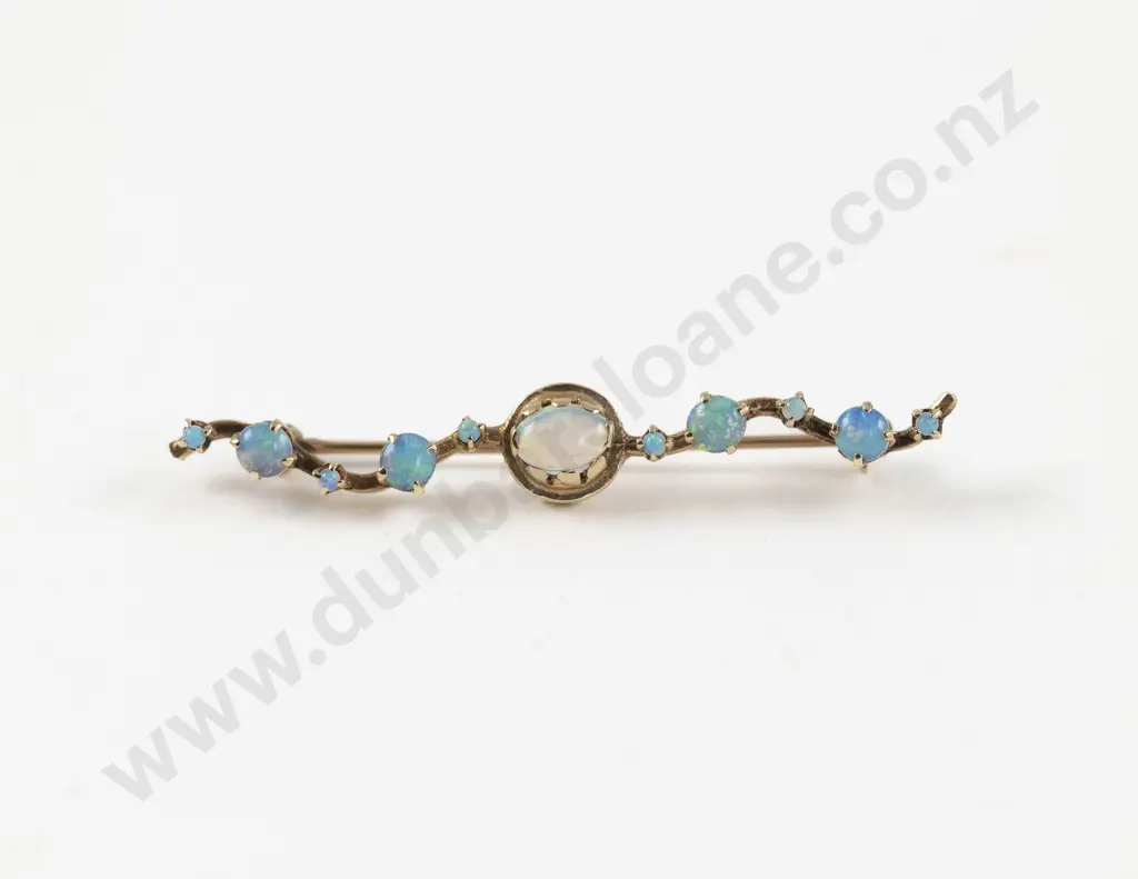 14ct Eleven Stone Opal Bar Brooch Image 1++