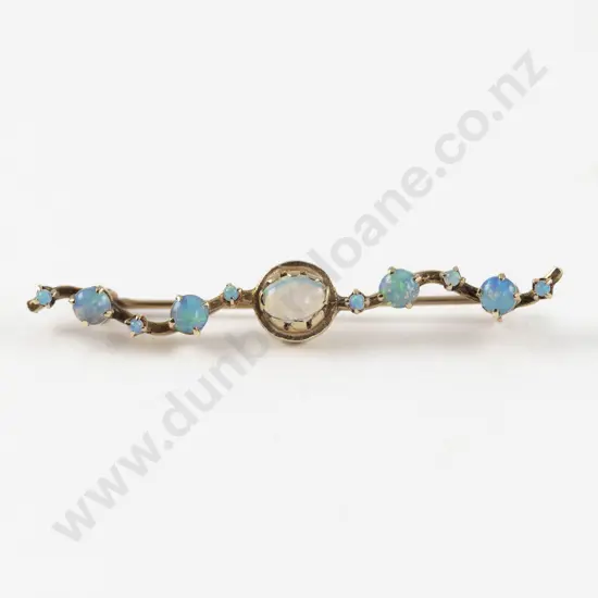 14ct Eleven Stone Opal Bar Brooch