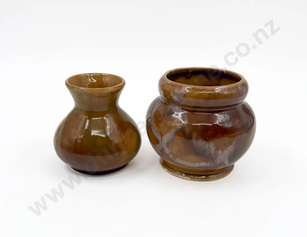 Two Early Crown Lynn Trickle Glaze Vases Image 1++