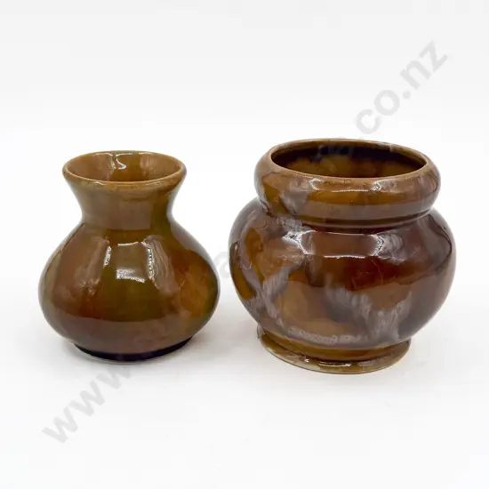 Two Early Crown Lynn Trickle Glaze Vases
