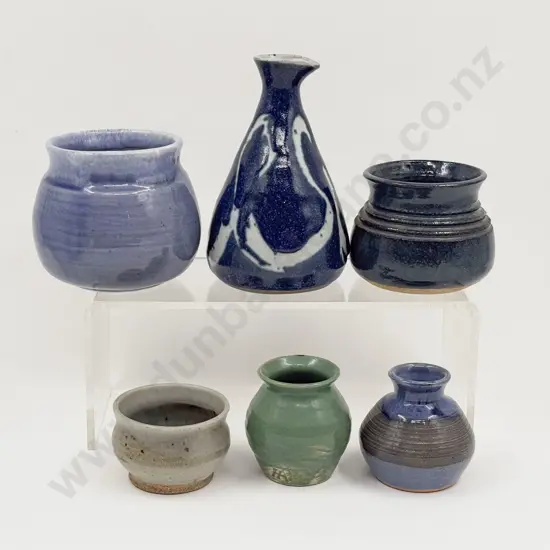 NZ Pottery Oil Jug & Five Posy Vases