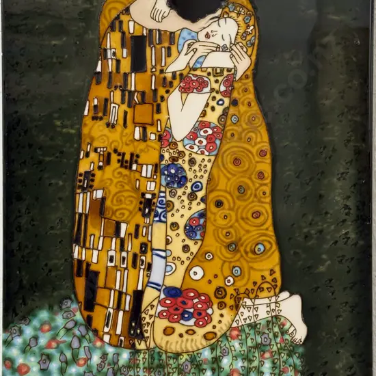 Ceramic Wall Plaque Depicting Gustav Klimt's "The Kiss"