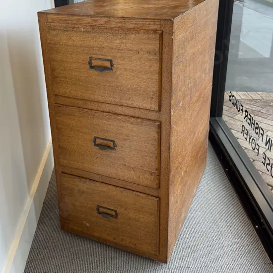 Vintage Oak Three Drawer Filing Cabinet