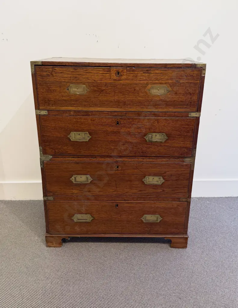 C19th Mahogany Two Stage Campaign Chest Image 1++