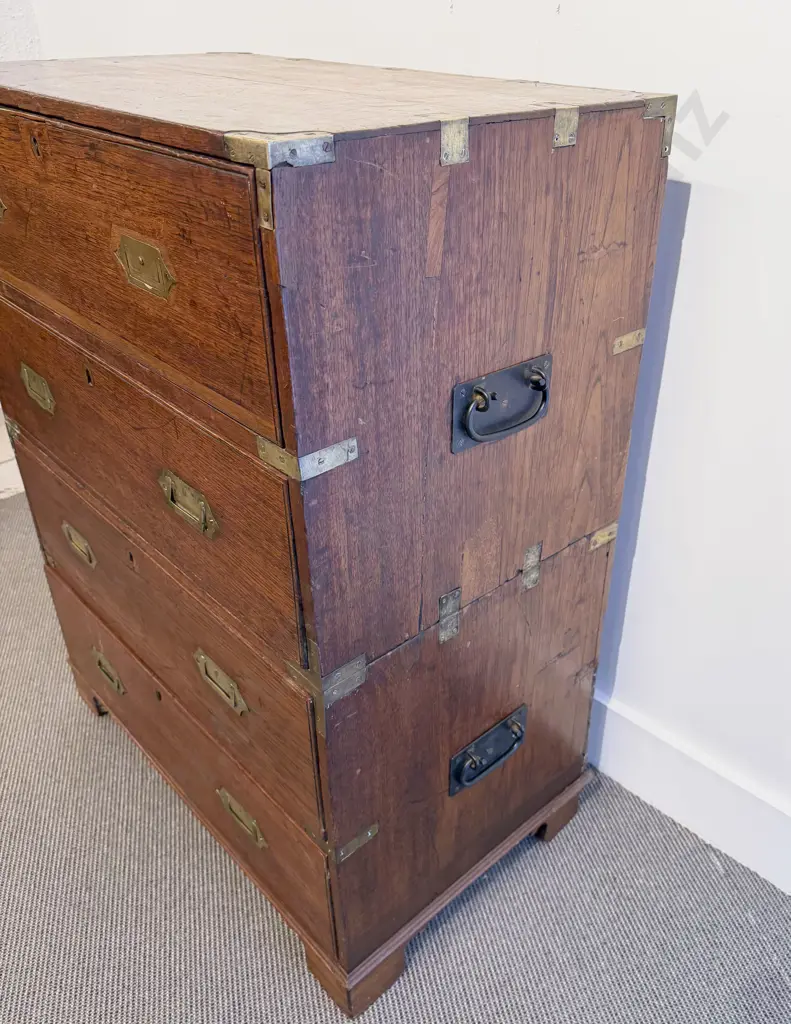 C19th Mahogany Two Stage Campaign Chest Image 1++