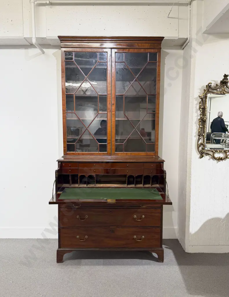 Composed GeoIII Mahogany Secretaire Bookcase Image 1++