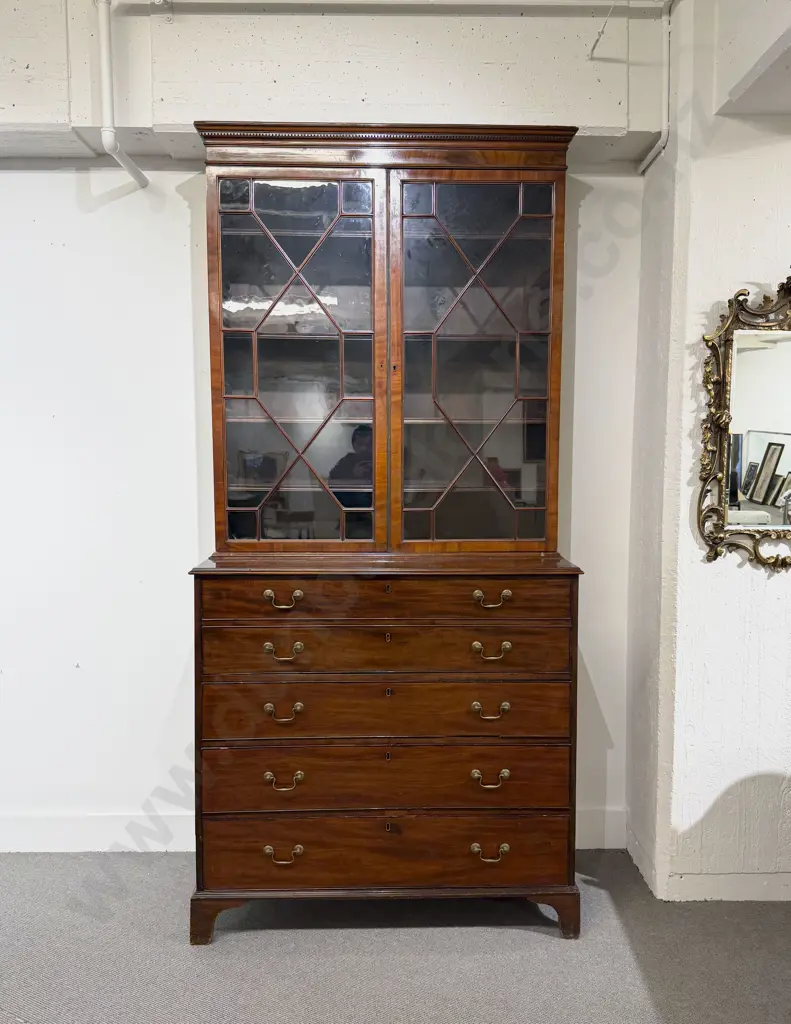 Composed GeoIII Mahogany Secretaire Bookcase Image 1++