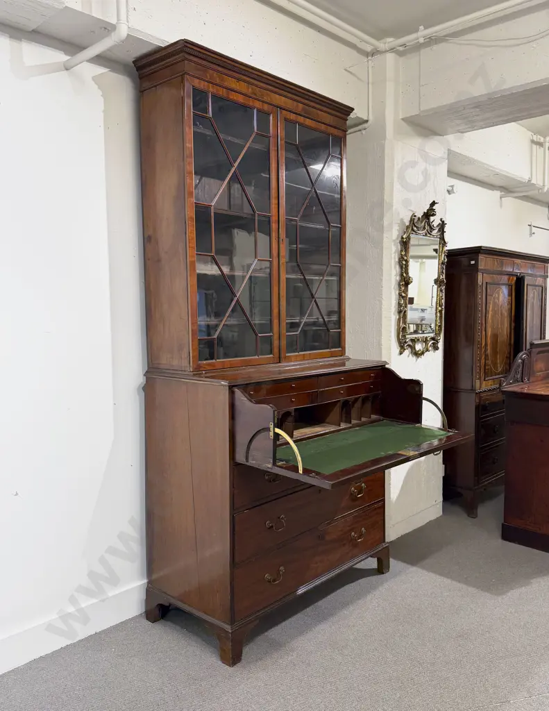 Composed GeoIII Mahogany Secretaire Bookcase Image 1++