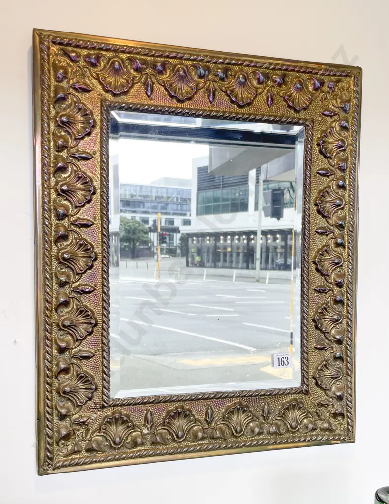 Embossed Brass Framed Wall Mirror With Bevelled Plate Image 1++
