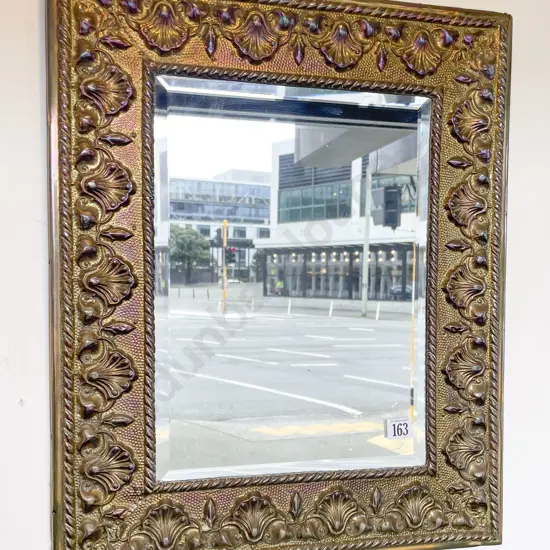 Embossed Brass Framed Wall Mirror With Bevelled Plate