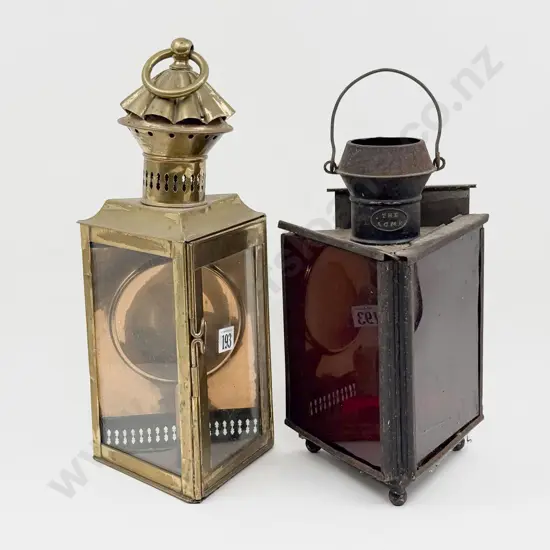 Vintage Triangular Brass Lantern & Japanned Lantern