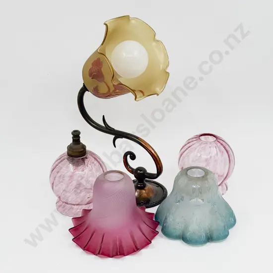 Vintage Wall Light & Shade & Four Small Glass Shades