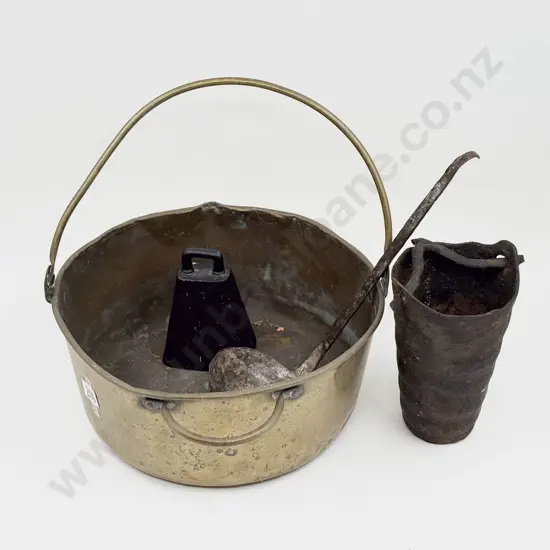 Four Pieces of Vintage Metal Ware Including Brass Jam Pan