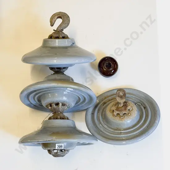Set Four Large ceramic Pylon Insulators & Small Insulator