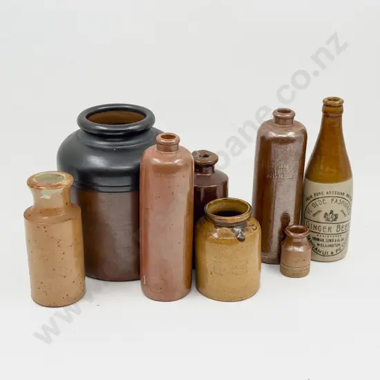 Eight Vintage Stoneware Bottles & Crocks