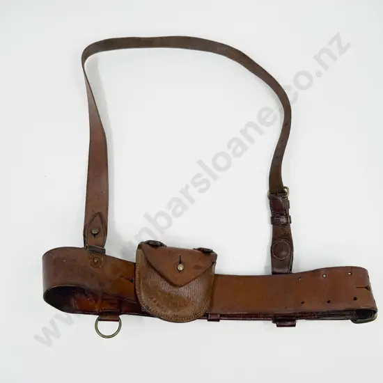 WWI Officers 'Sam Browne' Leather Belt with Attached Pouch