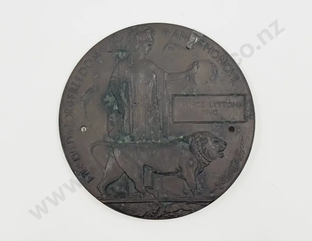 WWI Memorial Bronze Plaque to Lance Lytton King Image 1++