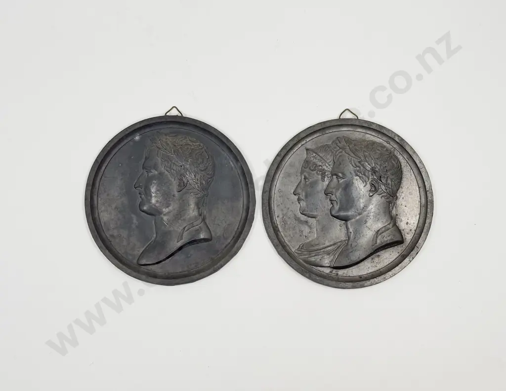 Two Lead Plaques Napoleon I and Napoleon with Marie Louise Image 1++