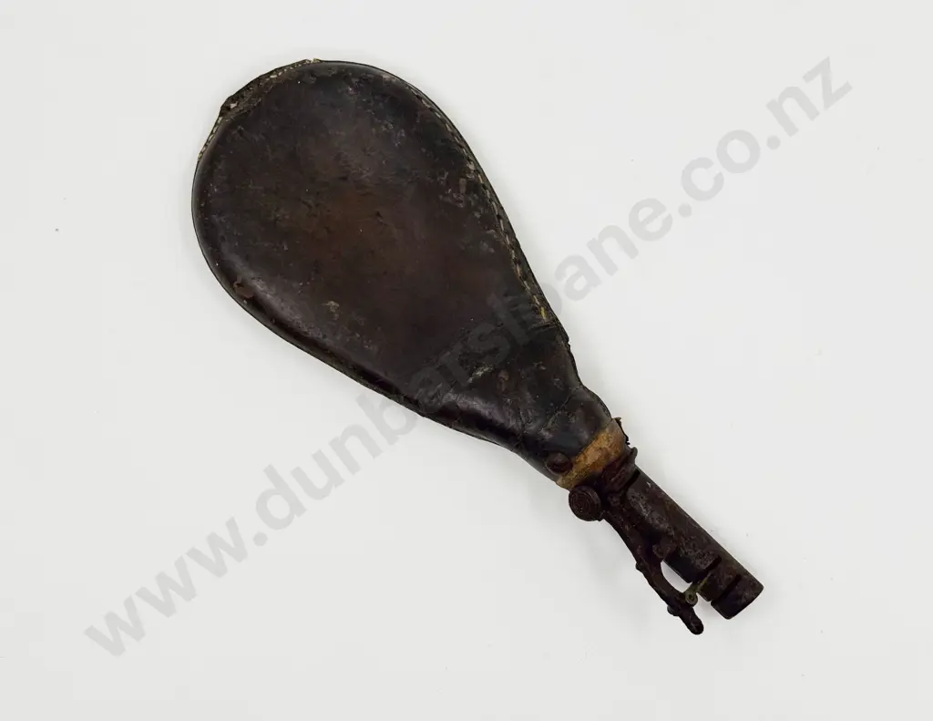 C19th Leather Powder Flask Image 1++