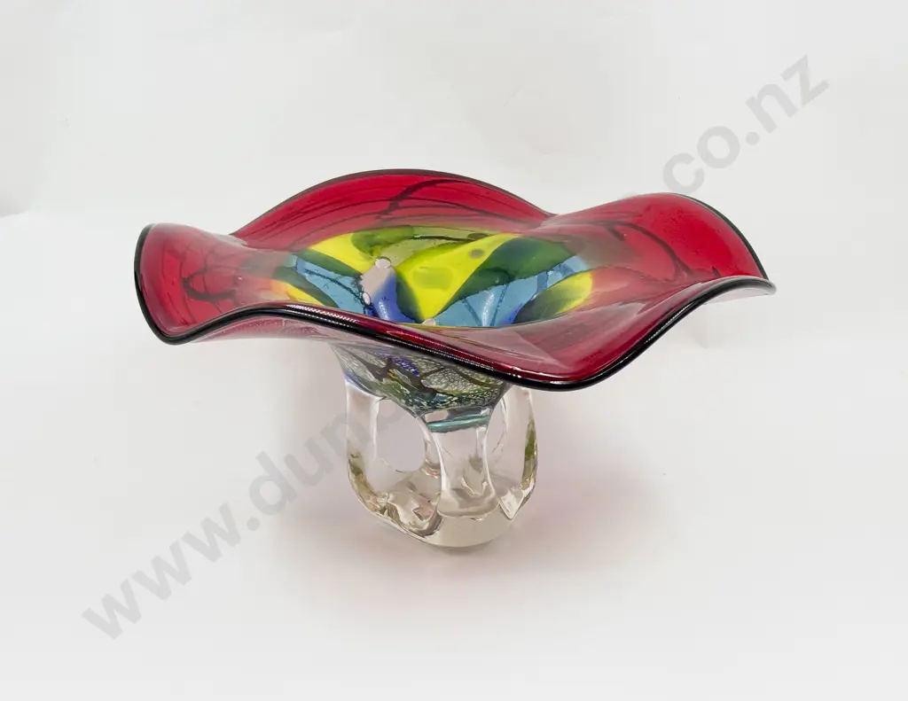 Mid C20th Encased Multi-Layered Coloured Glass Footed Table Centre Dish Image 1++