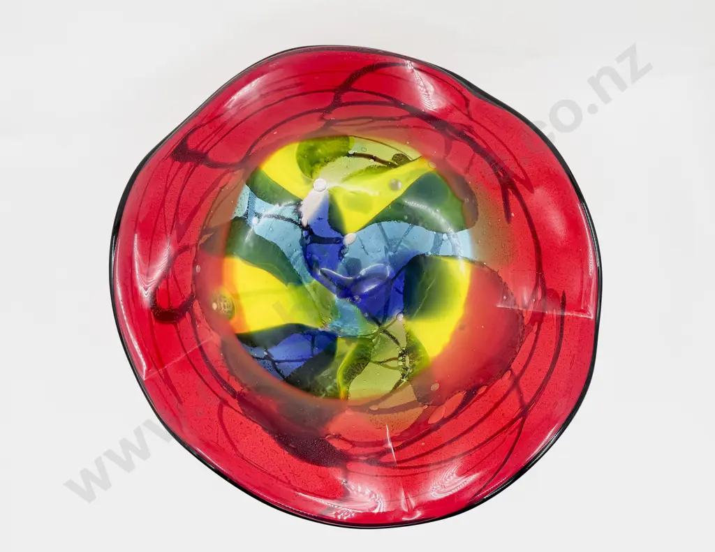 Mid C20th Encased Multi-Layered Coloured Glass Footed Table Centre Dish Image 1++