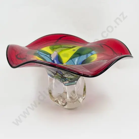 Mid C20th Encased Multi-Layered Coloured Glass Footed Table Centre Dish