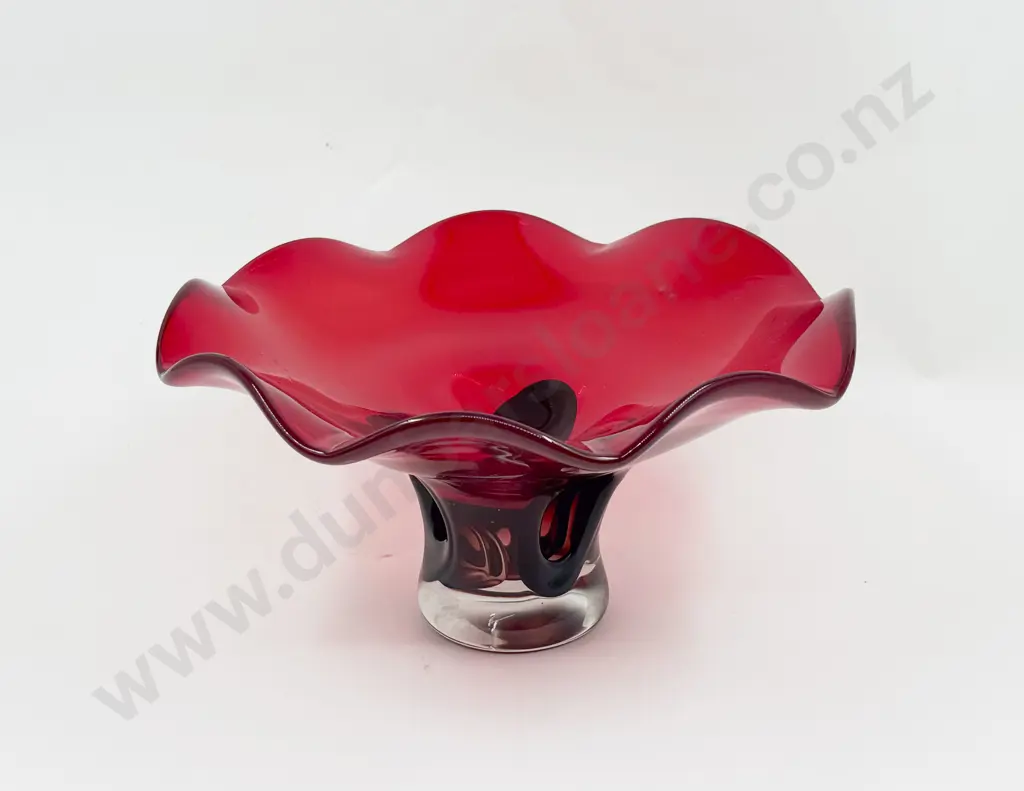 Whitefriars Encased Ruby Glass Footed Table Dish Image 1++