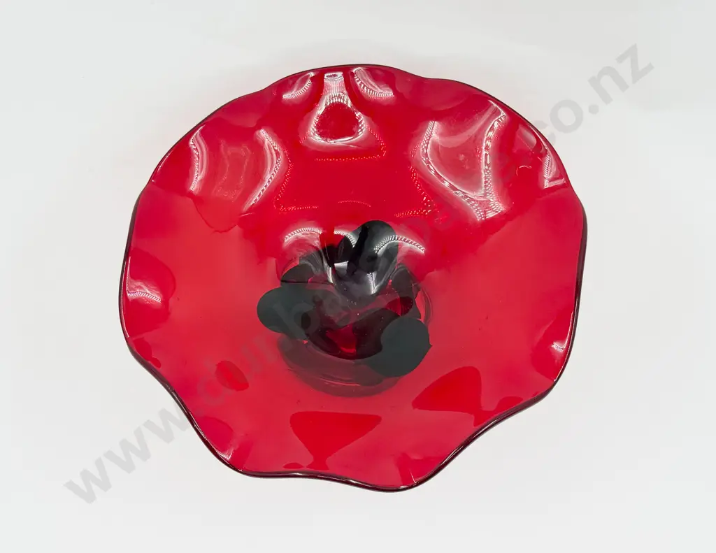 Whitefriars Encased Ruby Glass Footed Table Dish Image 1++