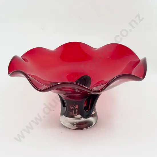 Whitefriars Encased Ruby Glass Footed Table Dish