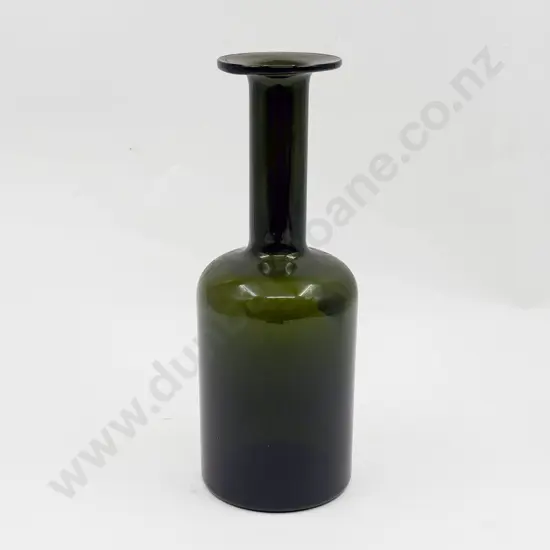 C1970's Otto Brauer for Holmegaard Art Glass Bottle Green Vase