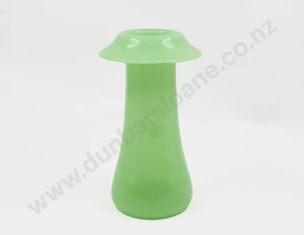 Possible Vasart Art Glass Fold-Over Rim Lime Green Vase Image 1++