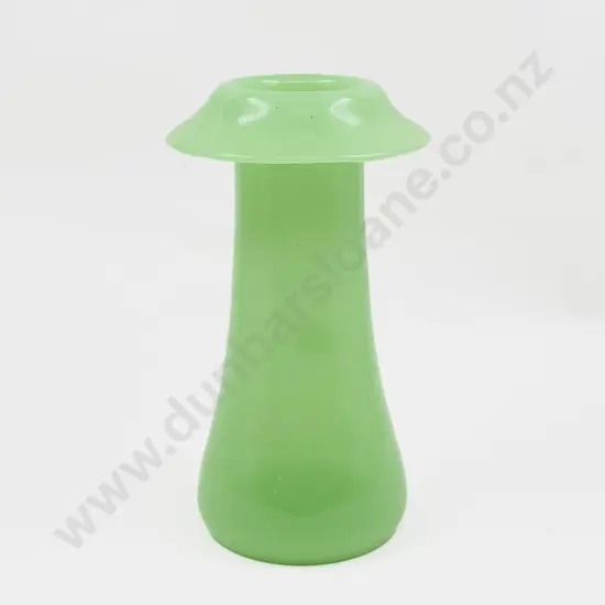 Possible Vasart Art Glass Fold-Over Rim Lime Green Vase