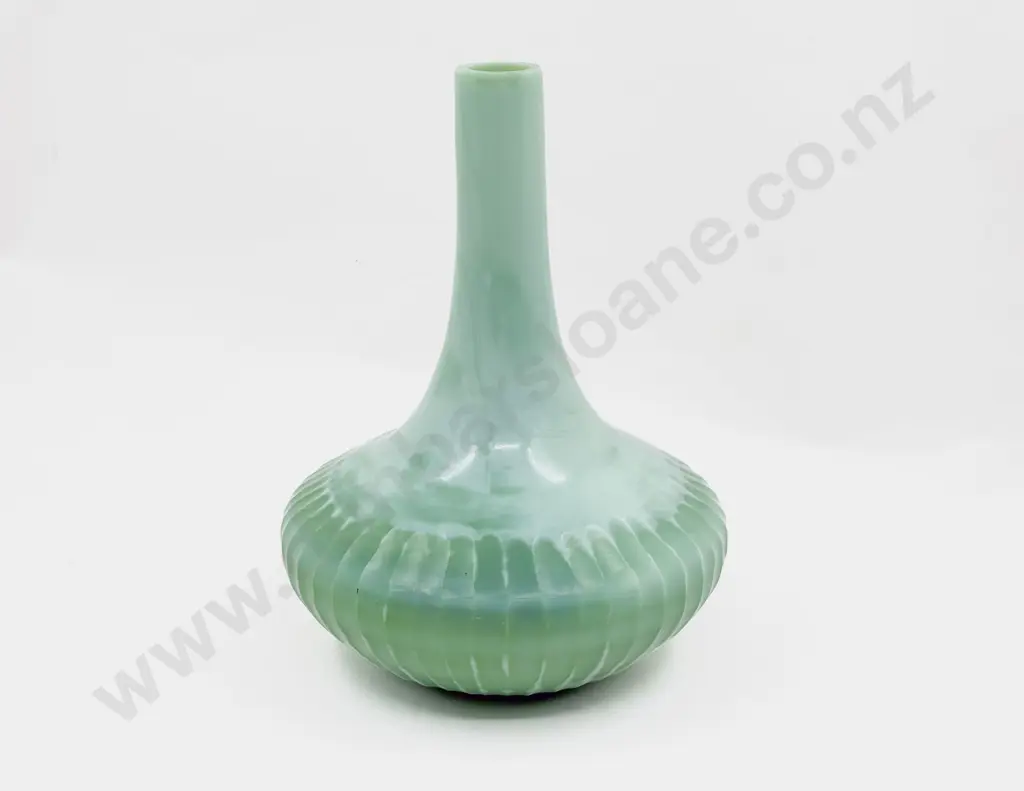 Mid C20th Art Glass Opaque Green on Green Hand Cut Vase Image 1++