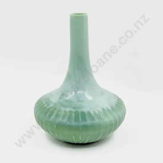 Mid C20th Art Glass Opaque Green on Green Hand Cut Vase