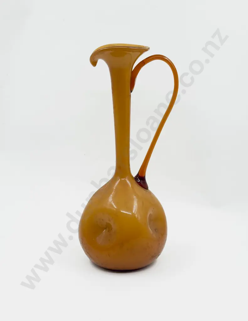 C1970's Art Glass Opaque and Clear Amber Ewer Image 1++
