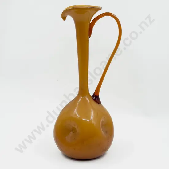 C1970's Art Glass Opaque and Clear Amber Ewer