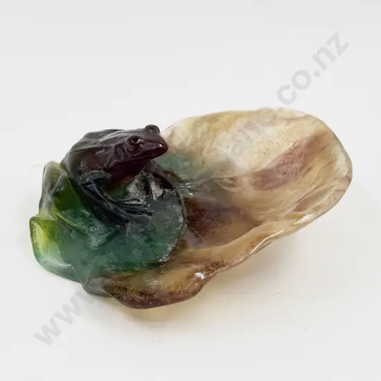 Daum France Pate de Verre Frog on Lily Pad