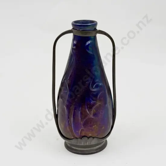 Art Nouveau Pewter Mounted Iridescent Lustre Glazed Ceramic Specimen Vase