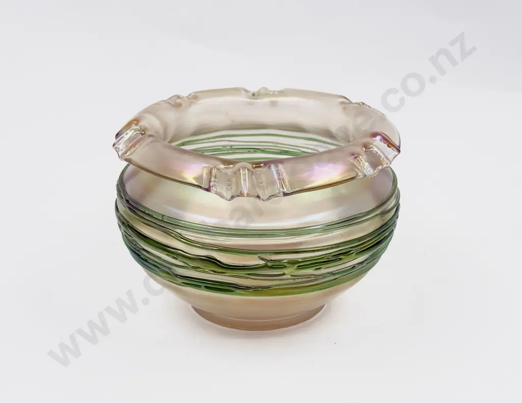 Art Nouveau Loetz Type Lustrous Fold Over Rim Rose Vase Image 1++