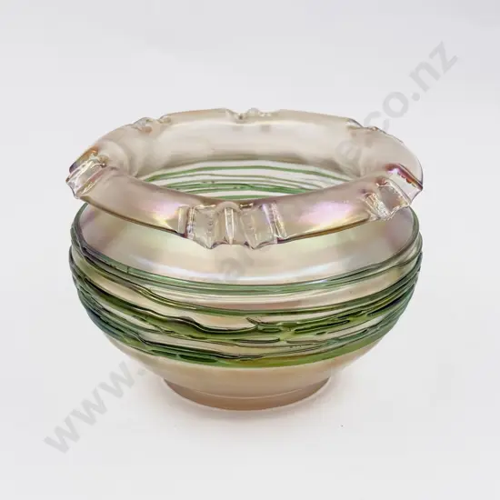 Art Nouveau Loetz Type Lustrous Fold Over Rim Rose Vase