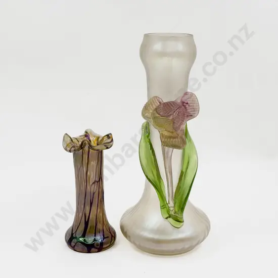 Art Nouveau Glass Trails on Iridescent Glass Posy Vase