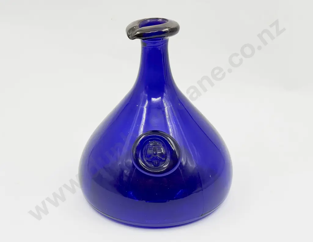 Holmegaard Heavy Bristol Blue Glass Carafe with Viking Seal Image 1++