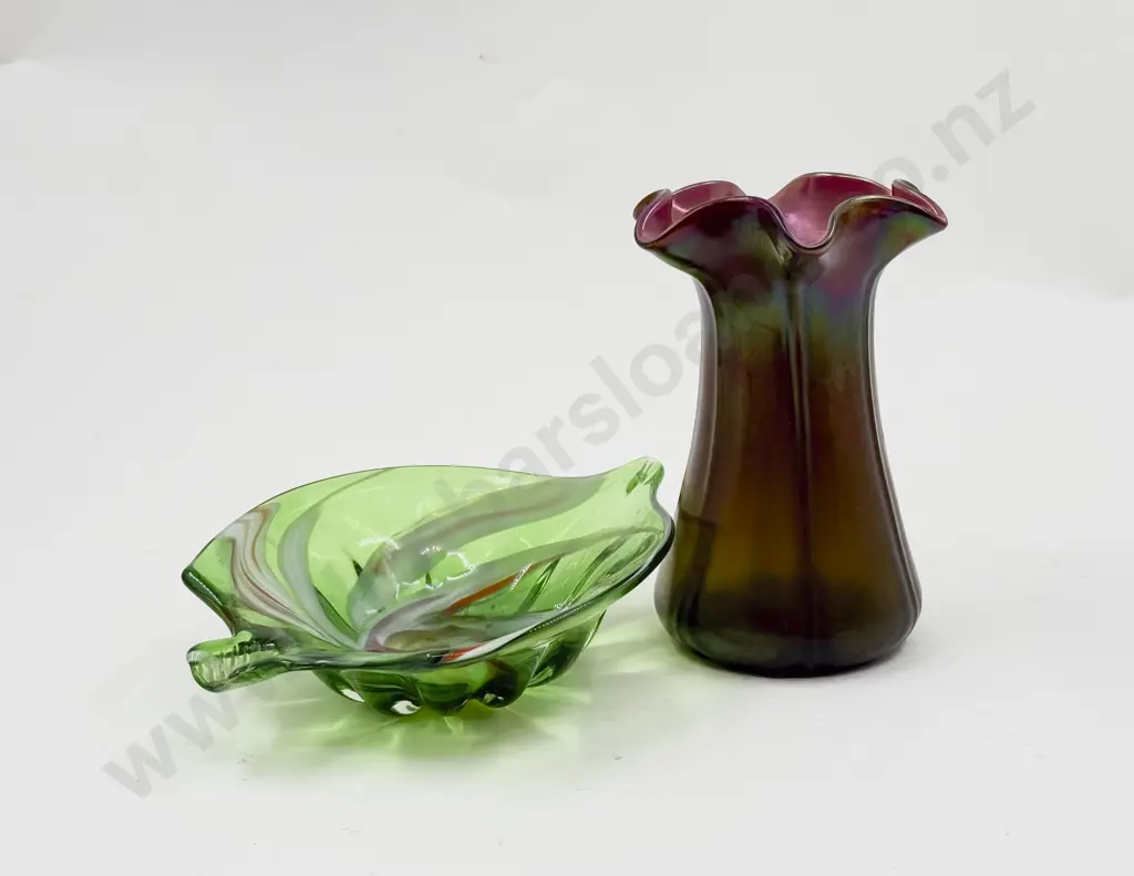 Art Nouveau Rose Pink Overlaid with Dark Iridescent Vase Image 1++