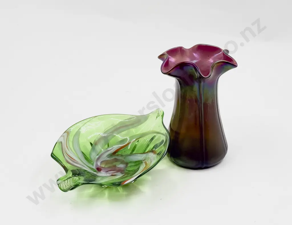 Art Nouveau Rose Pink Overlaid with Dark Iridescent Vase Image 1++