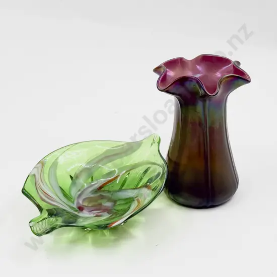Art Nouveau Rose Pink Overlaid with Dark Iridescent Vase