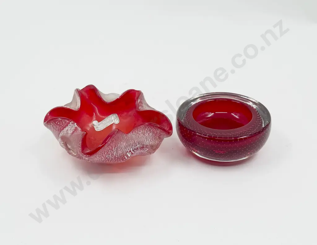 Two Murano Red and Ruby Red Table Dishes Image 1++