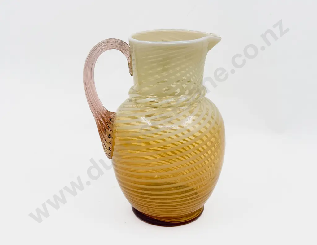 Early C20th Tinted Amber to Cream Swirling Trail Ewer Image 1++